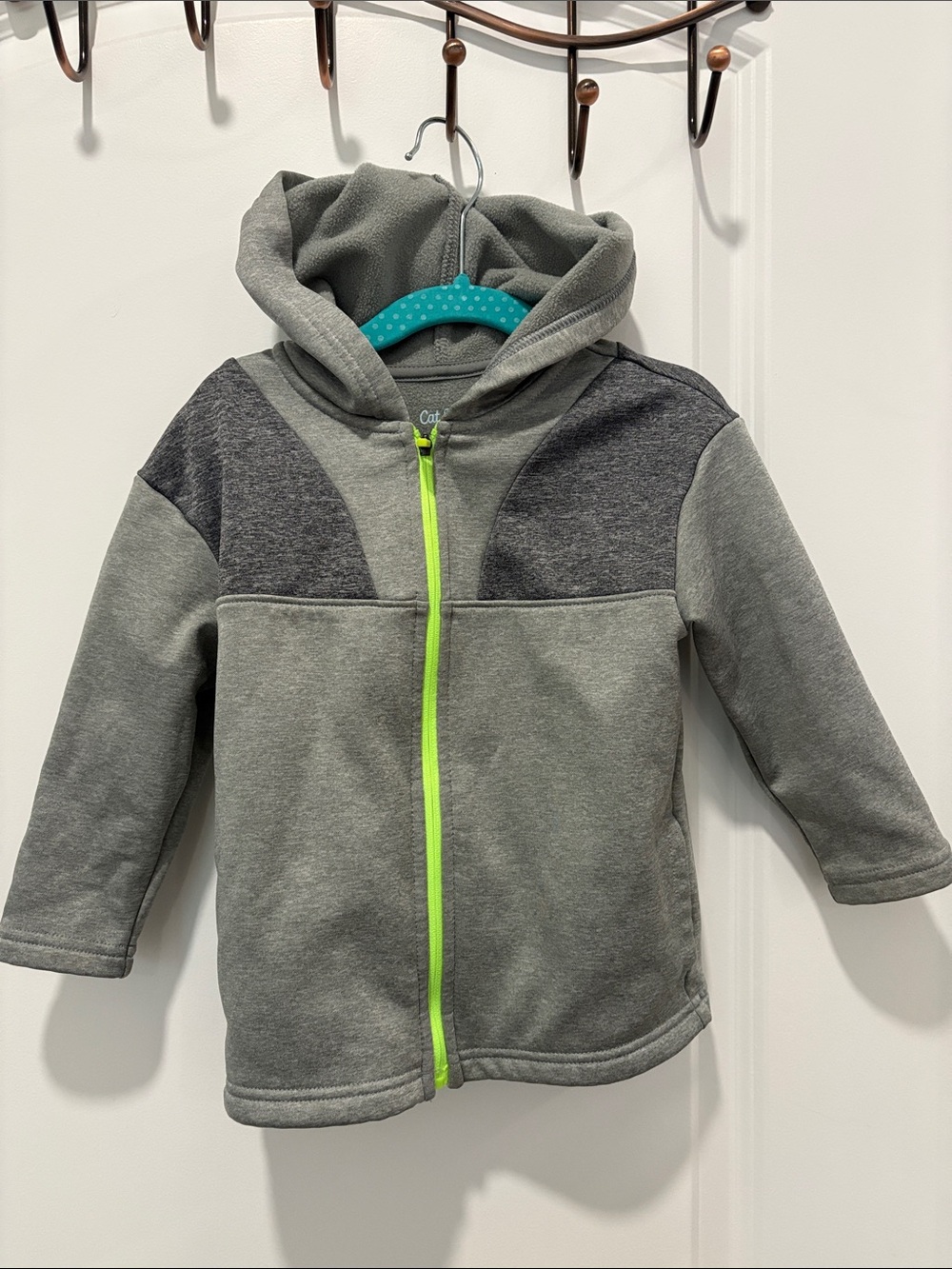 Cat & Jack Gray Hooded Zip-Up Sweatshirt with Neon Yellow Zipper